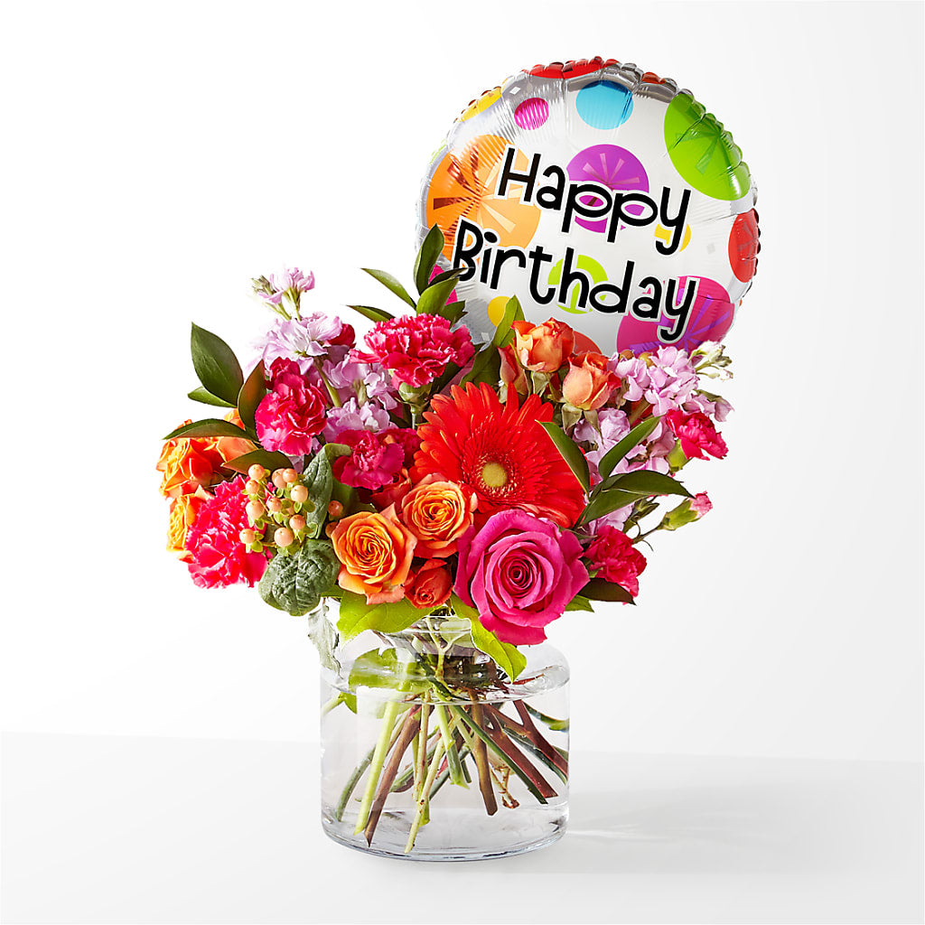 Fiesta Bouquet with Birthday Balloon – Hlm Floral Events, Los Angeles CA