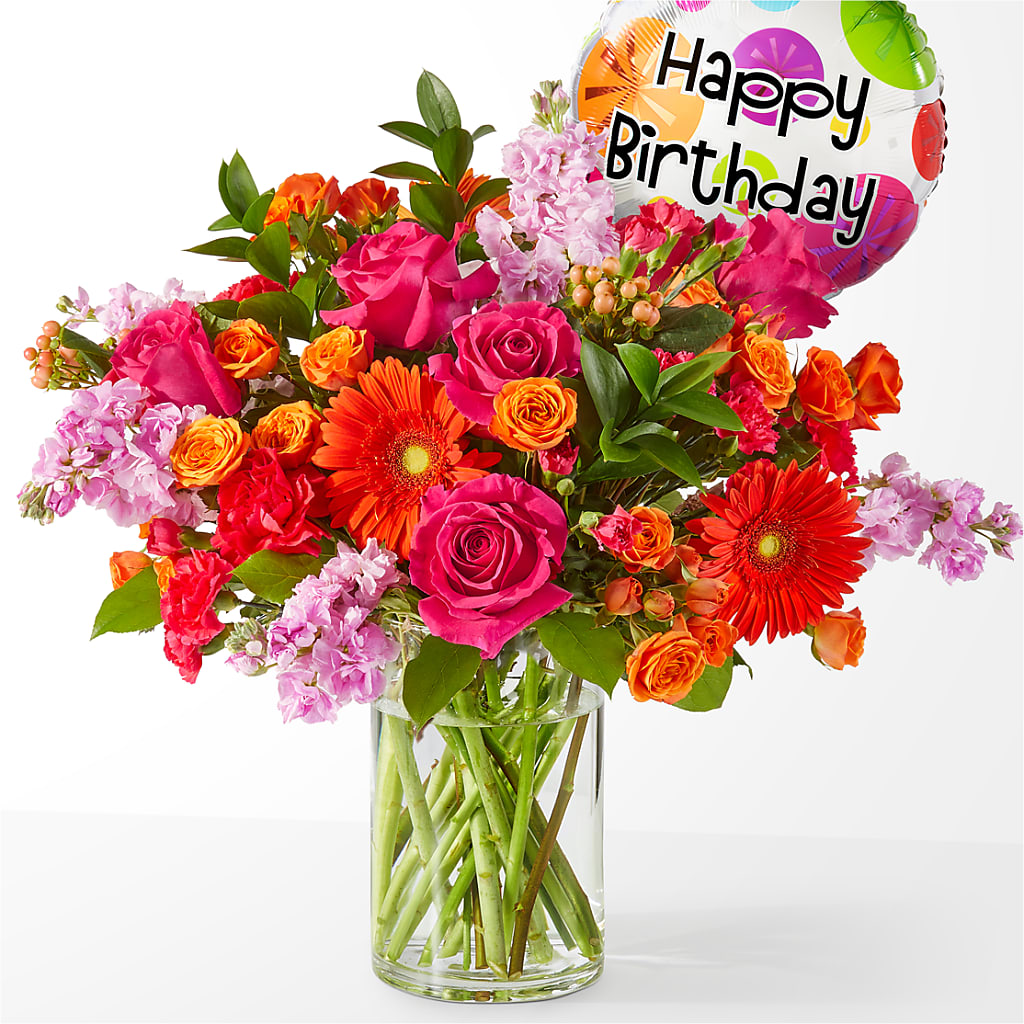 Fiesta Bouquet with Birthday Balloon – Hlm Floral Events, Los Angeles CA
