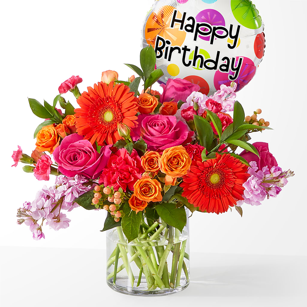 Fiesta Bouquet with Birthday Balloon – Hlm Floral Events, Los Angeles CA