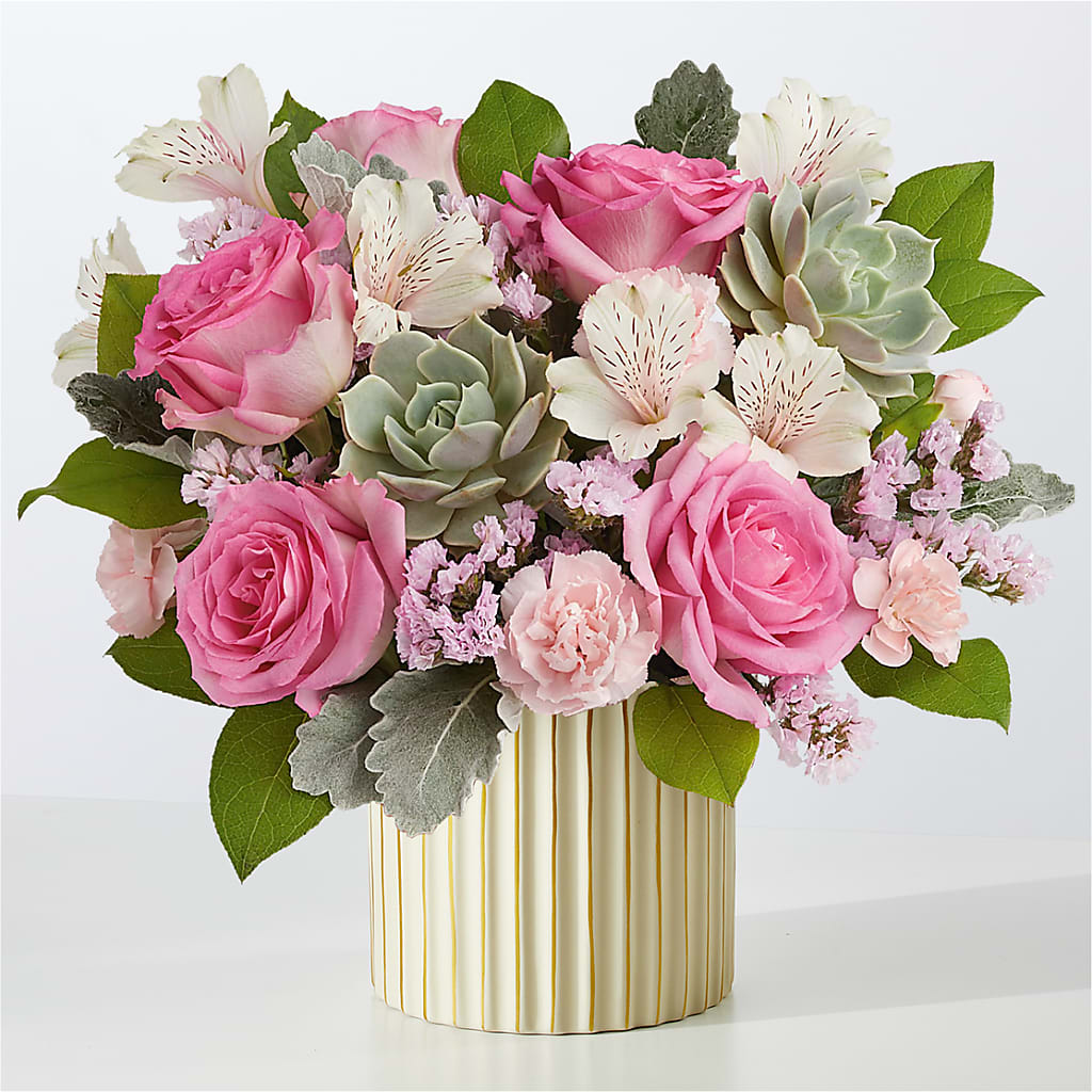 Dusty Rose Bouquet with Ivory Vase – Hlm Floral Events, Los Angeles CA